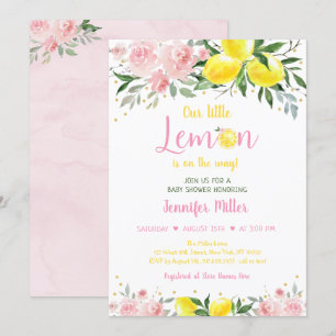 Lemonade Sunshine Rosa Guld Blommigt Baby Shower Inbjudningar