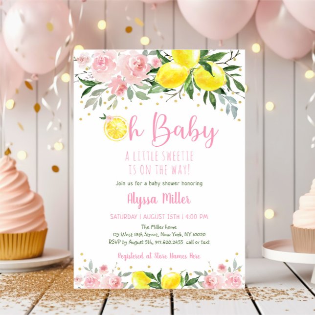 Lemonade Sweets Rosa Blommigt Baby Shower Inbjudningar (Skapare uppladdad)