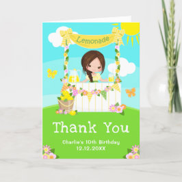 Lemonadstånd Födelsedag Brunhårig Tjej Tack Kort