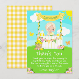Lemonadstånd Födelsedags Blond Hajrs Flicka Tack Kort