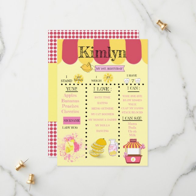 Lemonadstativ Gult 1:a födelsedag Party Spara Spara Datumet (Fram/Back In Situ)