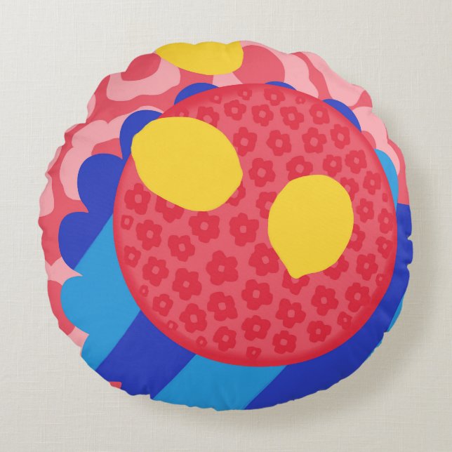 Lemonblomplatta Rund Kudde (Framsidan)