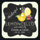 Lemoncello Chalkboard Titta Bröllop Fyrkantigt Klistermärke<br><div class="desc">Lemon och jordgubbe med sprit av Lavender och Rosemary.</div>