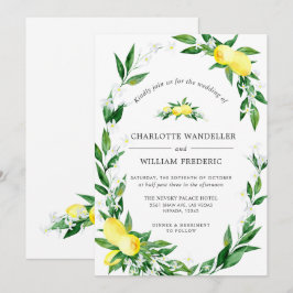 Lemoner Blommar Grönska Watercolor Bröllop Inbjudningar