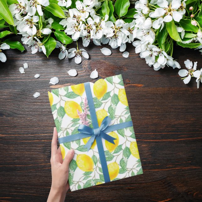 Lemoner gula vita gröna sommar mönster presentpapper (Skapare uppladdad)