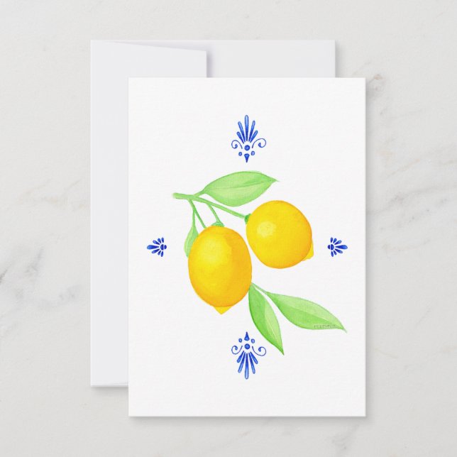 Lemoner med blå blommor - tackkort tack kort (Framsida)