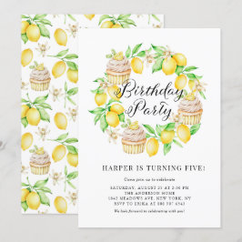 Lemoner och Lemon Muffinsar Utandning Födelsedagsf Inbjudningar