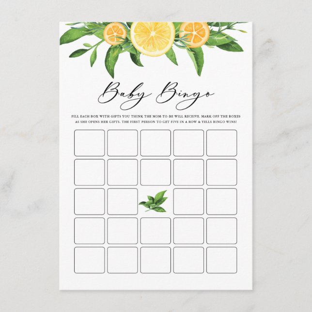 Lemoner och Orangar Garland Baby Shower Bingo Game Tilläggskort (Framsida)