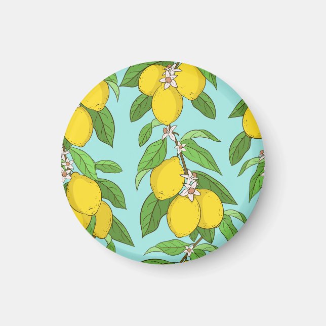Lemoner, Vibrant Blue Background Sömlös. Magnet (Framsidan)
