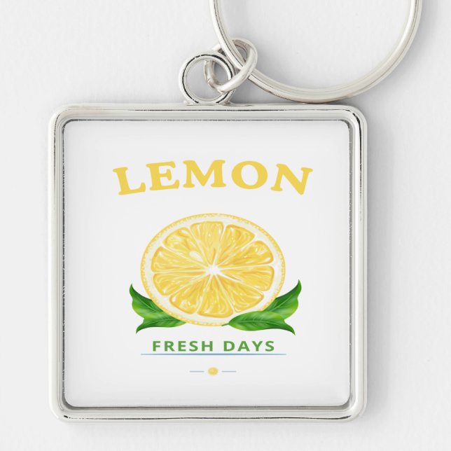 Lemonfärska dagar fyrkantig silverfärgad nyckelring (Framsidan)