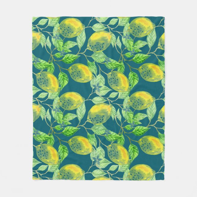 Lemonfrukt mönster gult blått grönt fleecefilt (Framsidan)