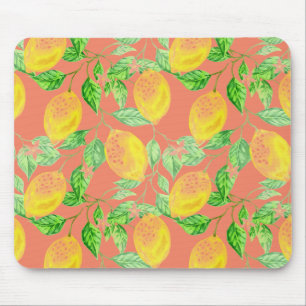 Lemonfrukt mönster gult och persiko rosa söt musmatta