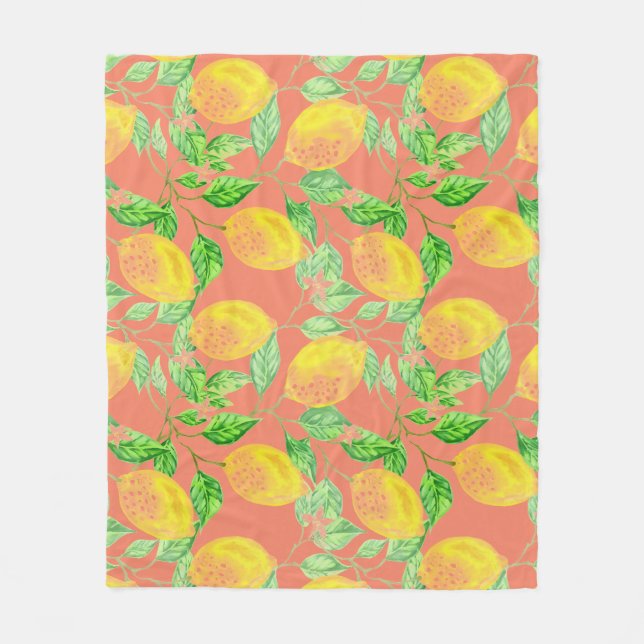 Lemonfrukt mönster gult och persikor rosa fleecefilt (Framsidan)