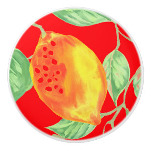 Lemonfrukt mönster gult röd grönt knopp