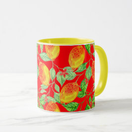 Lemonfrukt mönster gult röd vintage mugg