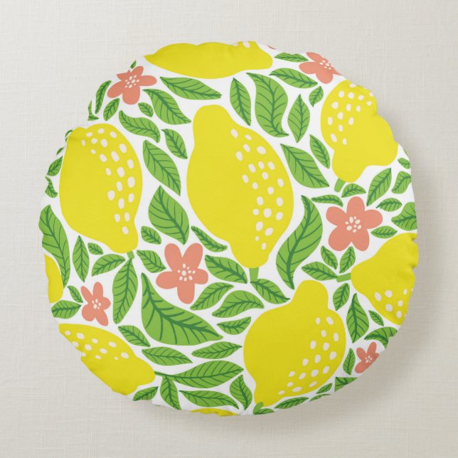 Lemonfrukten mönster. Sömlös sommarcitruspatrull Rund Kudde (Framsidan)