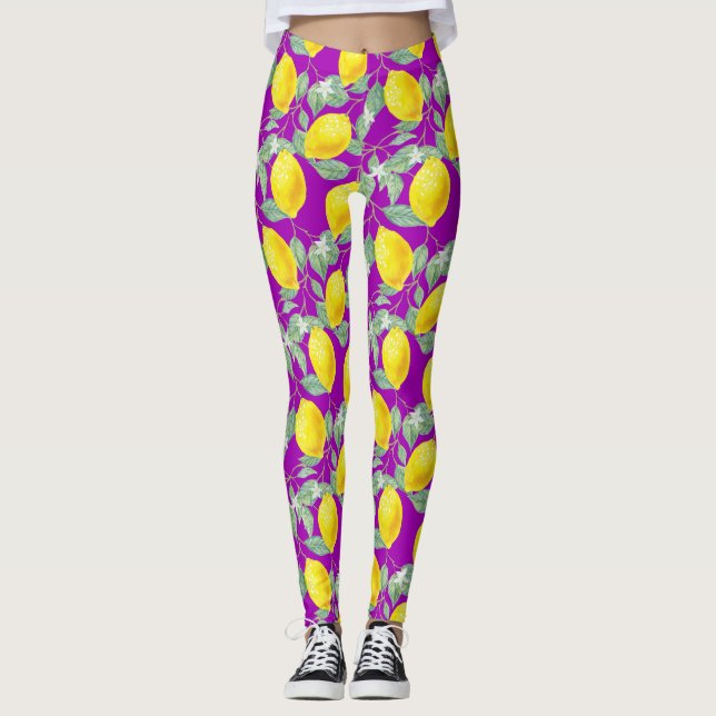 LEMONFRUKTER I LILA BAKGRUND LEGGINGS (Framsida)