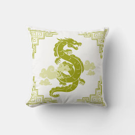 Lemongräs Grönt Chinoiserie Dragon and Clouds Kudde