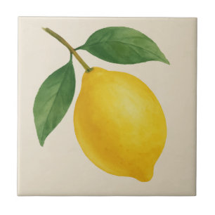 Lemonplattan höger-Löv - Vattenfärgsfrukt Kakelplatta