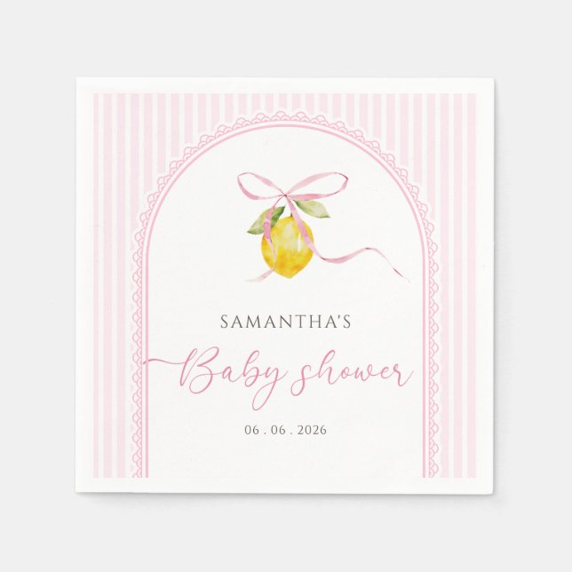 Lemonrosa rosett charmig bebyshower för flicka pappersservett (Framsidan)