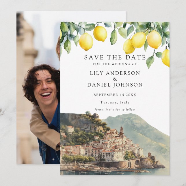 Lemons Amalfi-kusten Italien Foto Bröllop Spara Datumet (Fram/baksida)