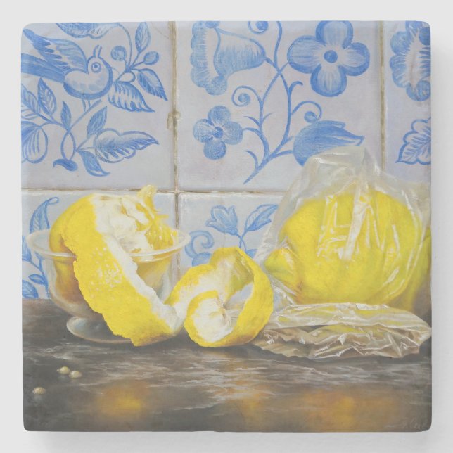 Lemons and Azulejos — Classic Blue & Yellow Still  Stenunderlägg (Framsidan)