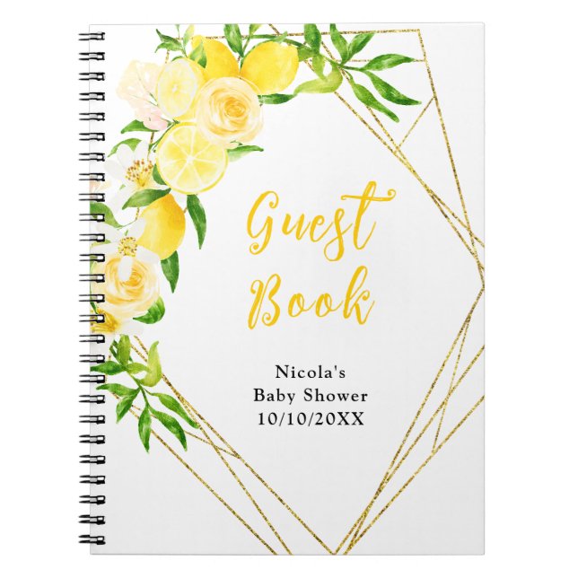 Lemons and Foliage Baby Shower Guest Book Anteckningsbok (Framsidan)