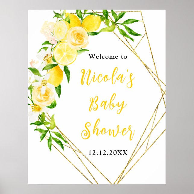 Lemons and Foliage Baby Shower Welcome Poster (Framsidan)