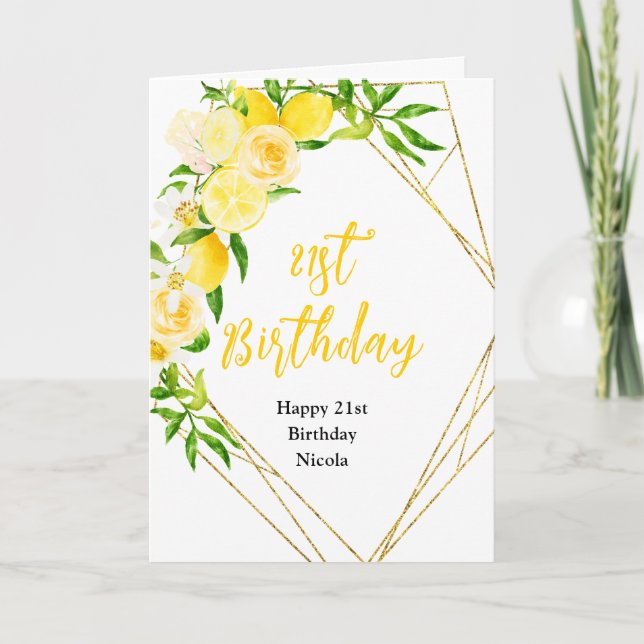 Lemons and Foliage Birthday Kort (Framsida)