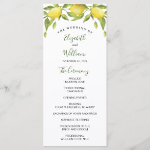 Lemons and Greenery Watercolor Bröllop Ceremony Program