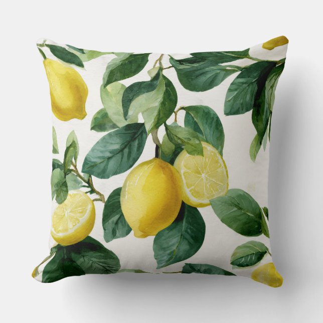Lemons And Leaves Decorative Throw Pillow  Kudde (Framsida)