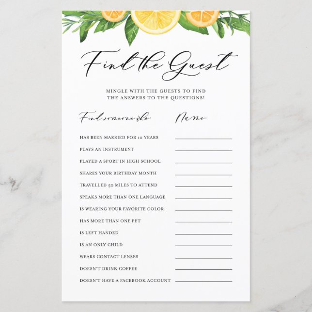 Lemons and Oranges Find the Guests Shower Game (Framsida)