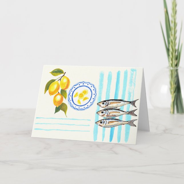 Lemons and sardines coastal greeting card tack kort (Framsida)