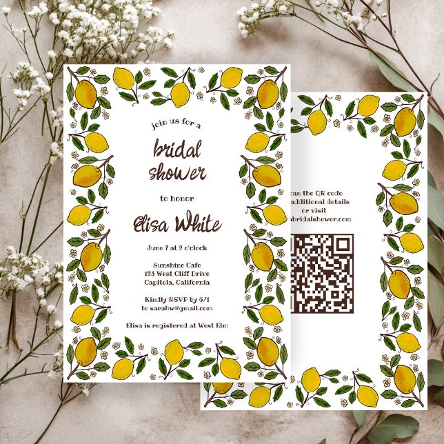 Lemons ANPASSNINGSBAR QR-kodMÖHIPPA Inbjudningar (Lovely Lemons CUSTOM QR Code BRIDAL SHOWER Invitation
)