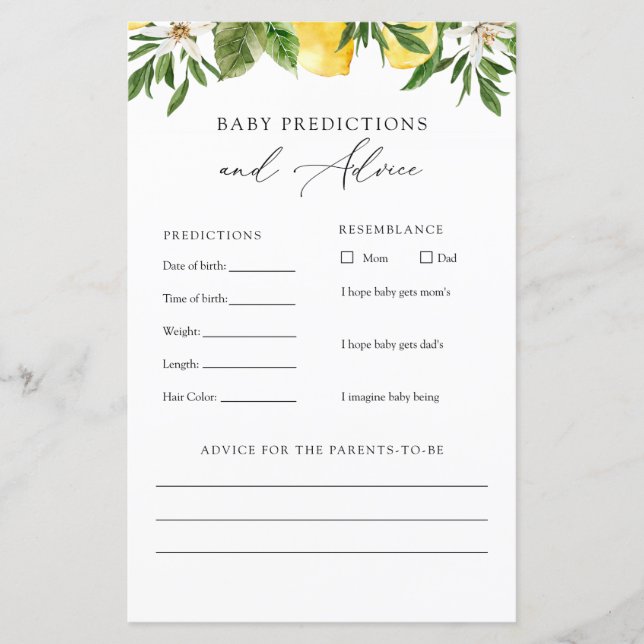 Lemons Baby Advice and Prediktions Card (Framsida)