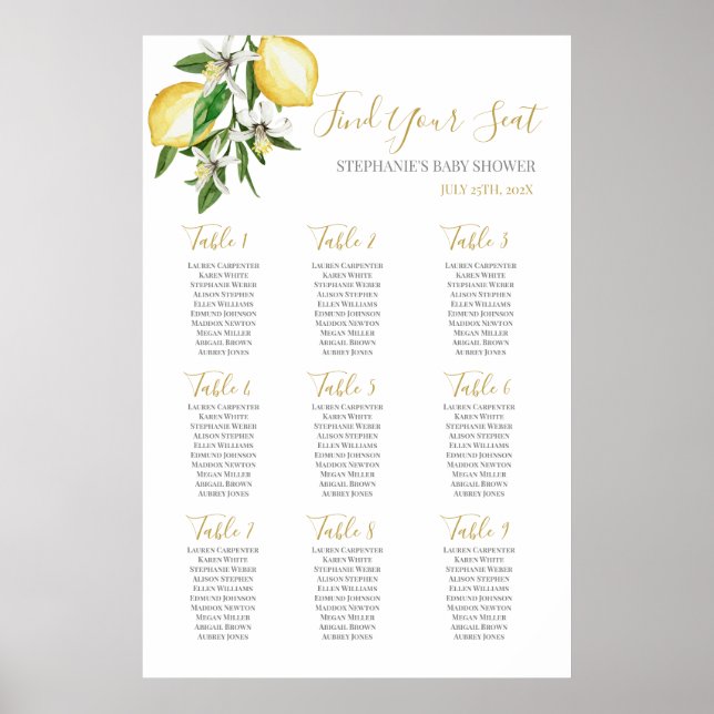 Lemons Baby Shower Girl Seing Chart Poster (Framsidan)