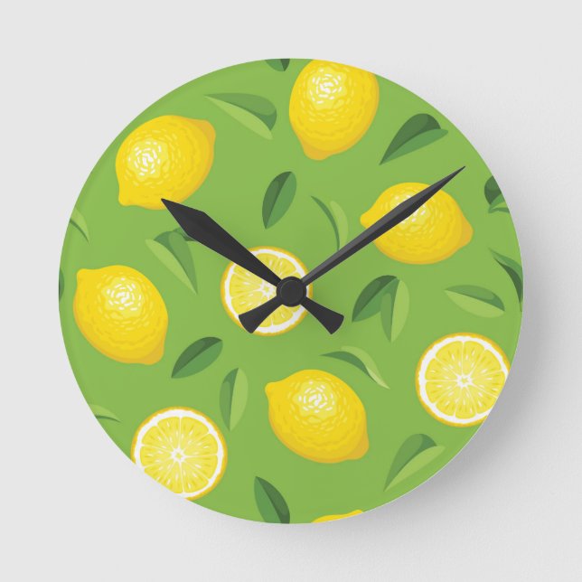 Lemons Background Mönster Rund Klocka (Framsida)