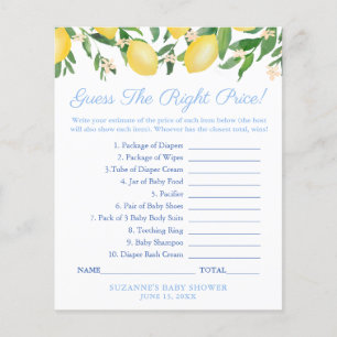 Lemons Blå Gissa Rätt Pris Baby Shower Spel Flygblad