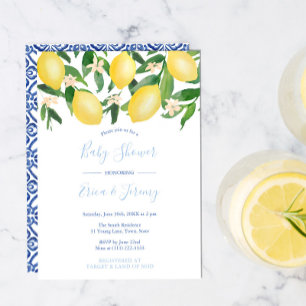 Lemons Blek och Classic Blue Co-Ed Boy Shower Inbjudningar