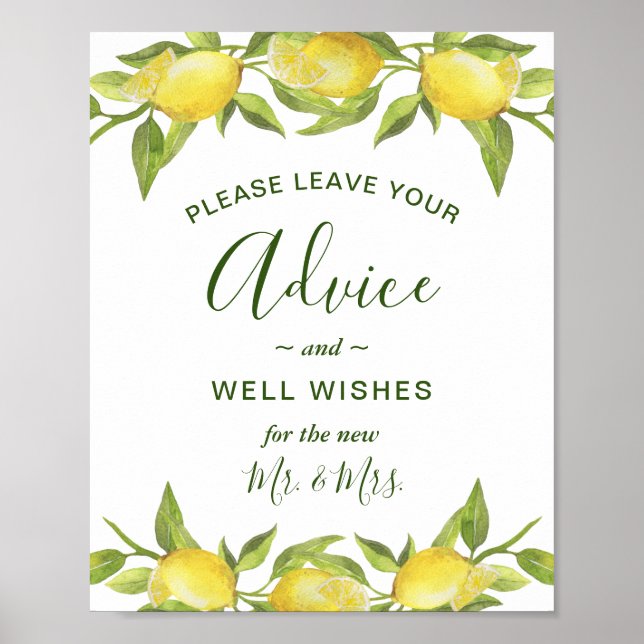 Lemons Blommar Chic Adress och well Önskemål Sign Poster (Framsidan)
