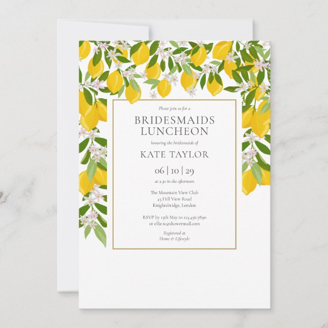 Lemons Blommar Greenery Bridesmaids Luncheon Inbjudningar (Framsida)