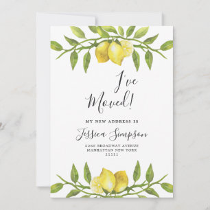Lemons Blommar Greenery Flytta Announcement Cards Meddelande
