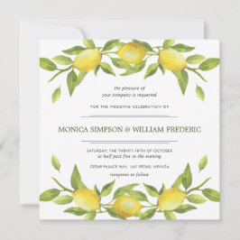 Lemons Blommar Greenery Watercolor Bröllop Inbjudningar