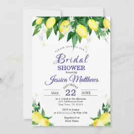 Lemons Blommar Greenery Watercolor Möhippa Inbjudningar