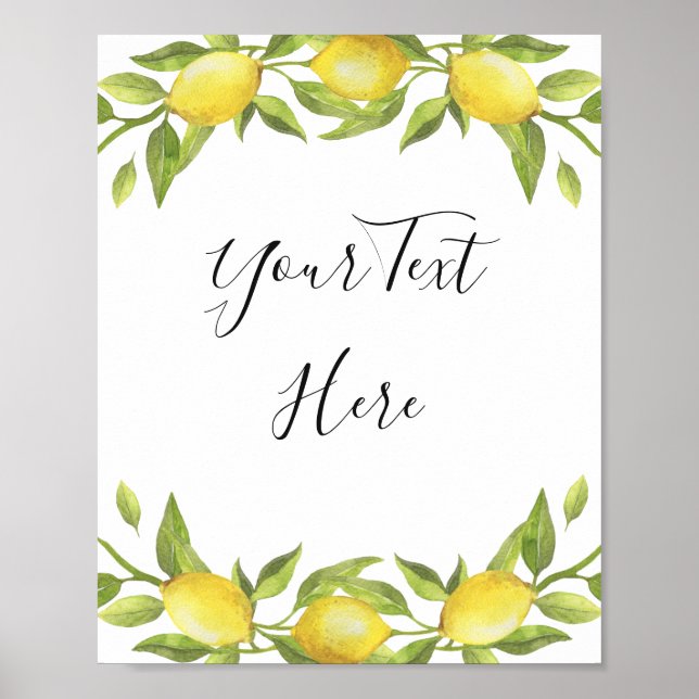 Lemons Blommar Greenery Watercolor Sign Poster (Framsidan)