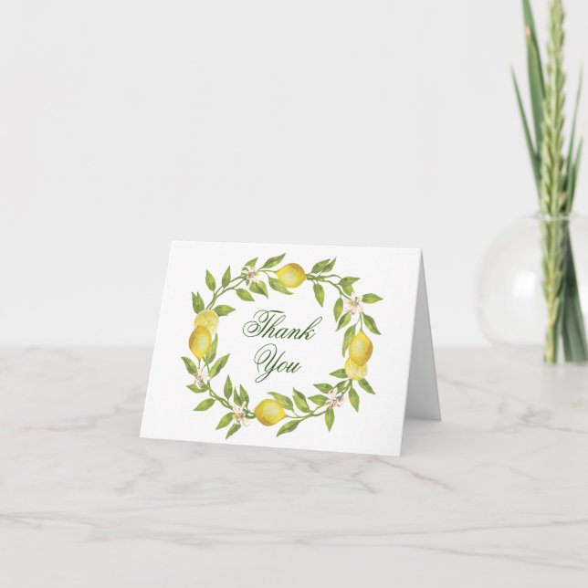 Lemons Blommar Greenery Watercolor Tack Kort (Framsida)
