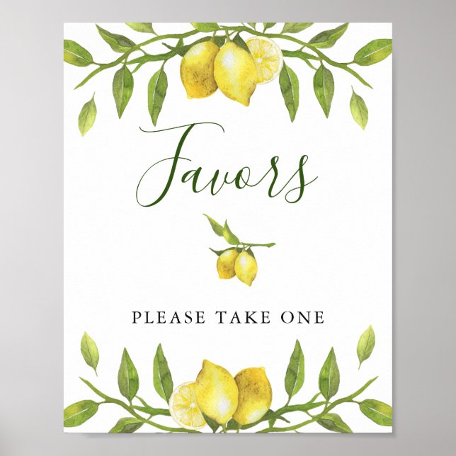 Lemons Blommar Greenery Wedding Favor Sign Poster (Framsidan)