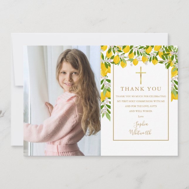 Lemons Blommar Grey First Heliga Communion Foto Tack Kort (Framsida)
