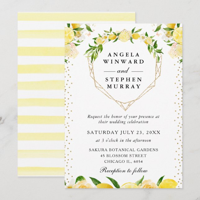 Lemons Blommigt Hjärtkrans Bröllop Inbjudningar (Fram/baksida)