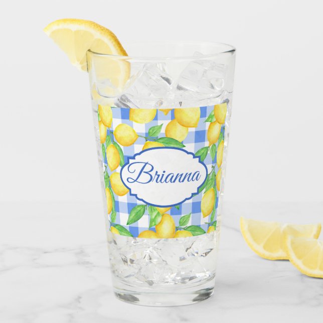 Lemons & Blue Gingham Personlig Glass Glaskopp (Framsida Ice)